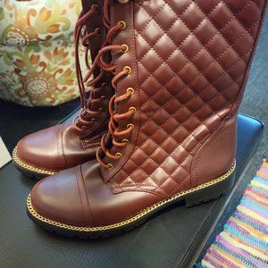 Red Burgundy Shoe Dazzle Boots Military Combat Sz 9 Quilted